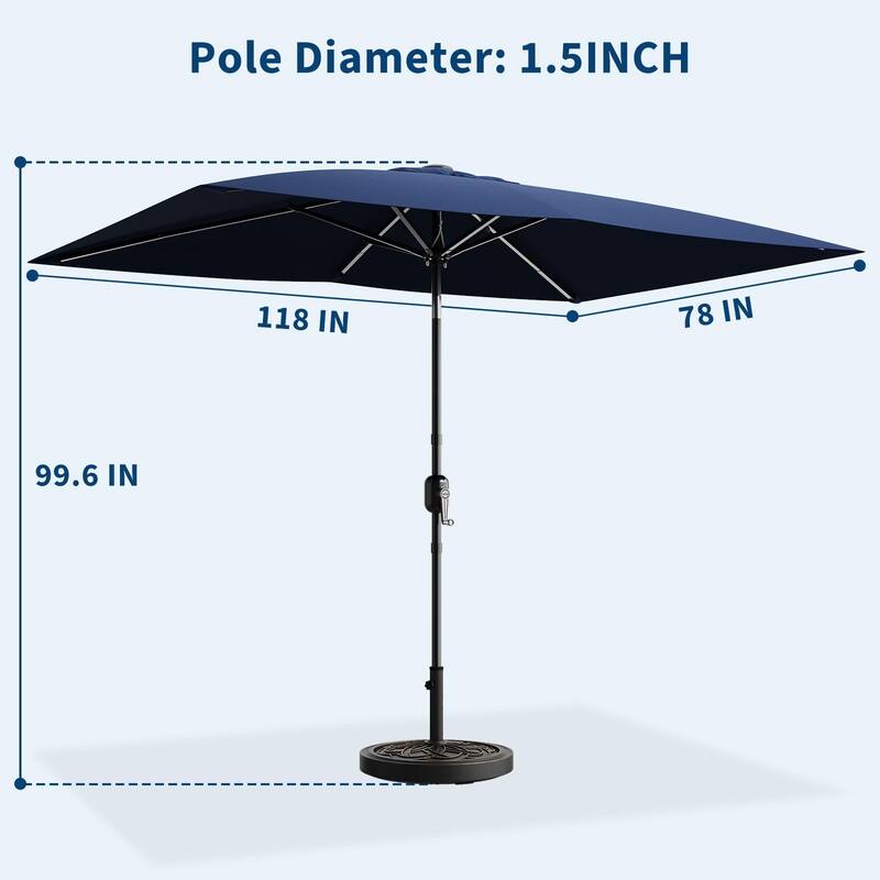 10'X6.5' Rectangular Outdoor Umbrella, with Crank & Push Button Tilt