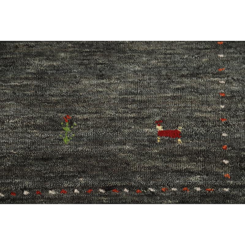 Charcoal Gabbeh Indian Rug Handmade Modern Wool Carpet - 2'7" x 5'7"