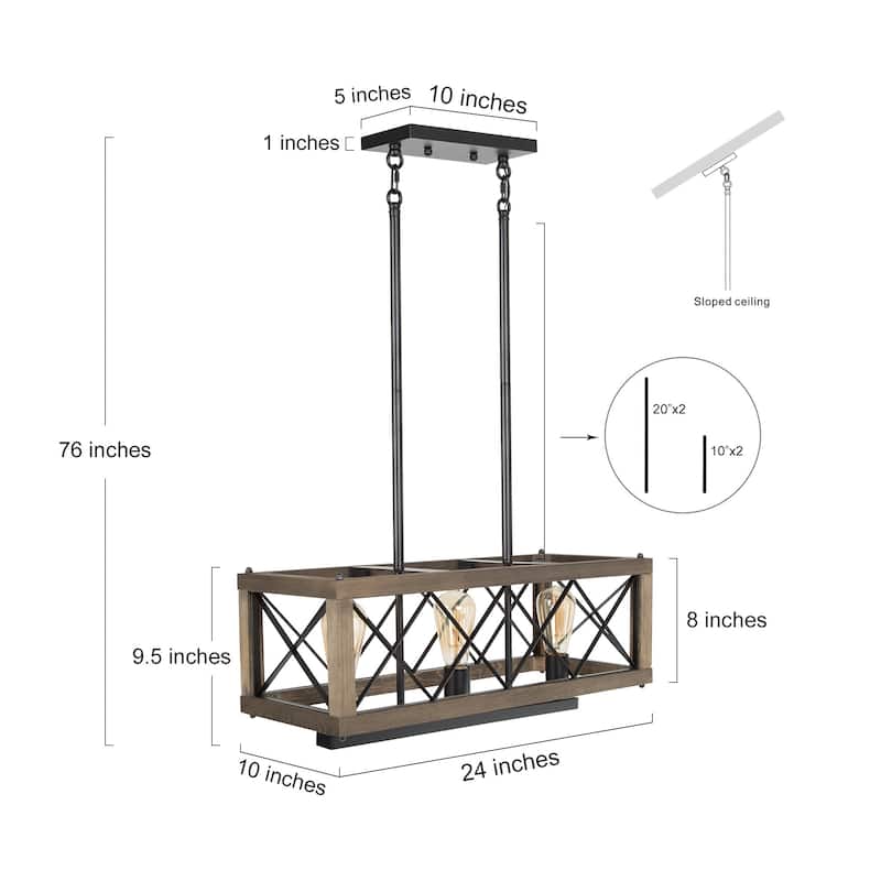 Cobert Farmhouse Linear Wood Island Chandelier Kitchen Hanging Lights