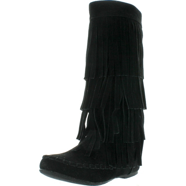 I Love Kids Ava-18K Children's 3-Layers Fringe Moccasin Style Mid-Calf Boots - Black