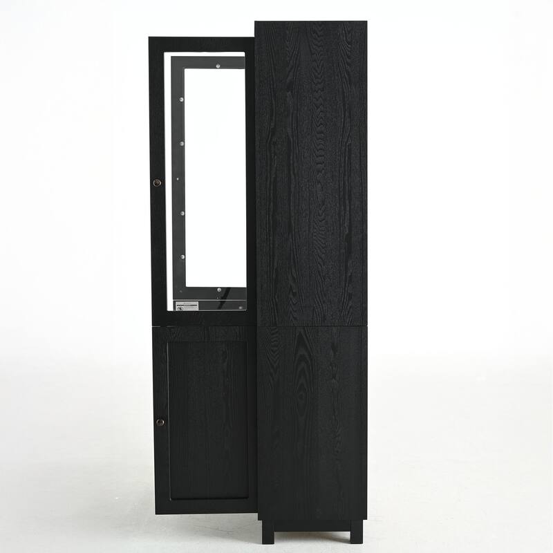 4-Tier Glass Display Cabinet, 74.5'' Tall Curio Display Case with Glass Doors, Wood Storage Cabinets for Collectibles, Black