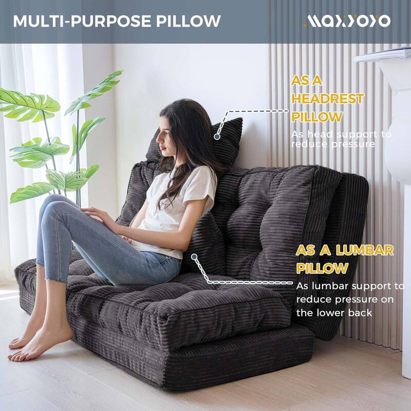 Corduroy Bean Bag Bed Tufted Folding Sofa Bed with Pillows