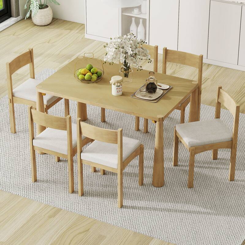 7-Piece, Retro Dining Table Set, Wood Dining Table Set with 6 Chairs, for kitchen and Dining Room, Espresso - Beige