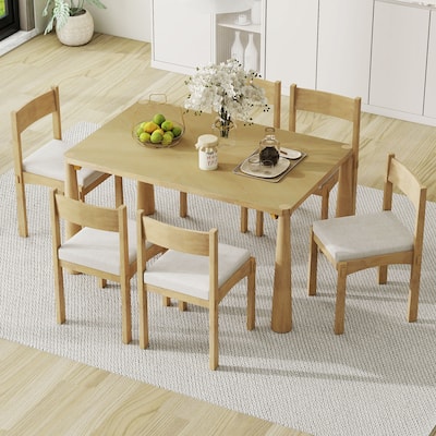 7-Piece Retro Dining Set For Six - Wooden Table With Upholstered Chairs, Perfect For Kitchens And Dining Rooms