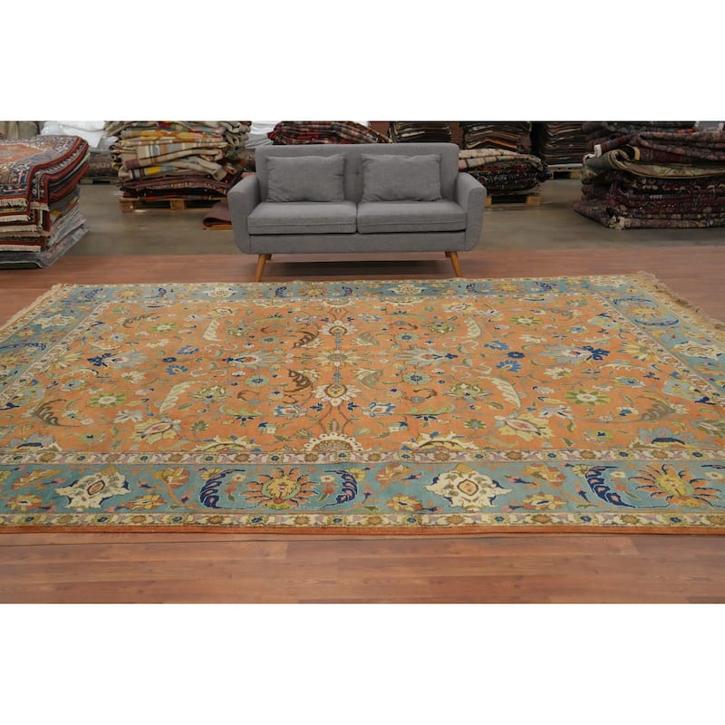 Hand Knotted Oriental 100% Wool Carpet Traditional Floral Oranges & Rust Tabriz Area Rug - 12' 8'' X 9' 3''