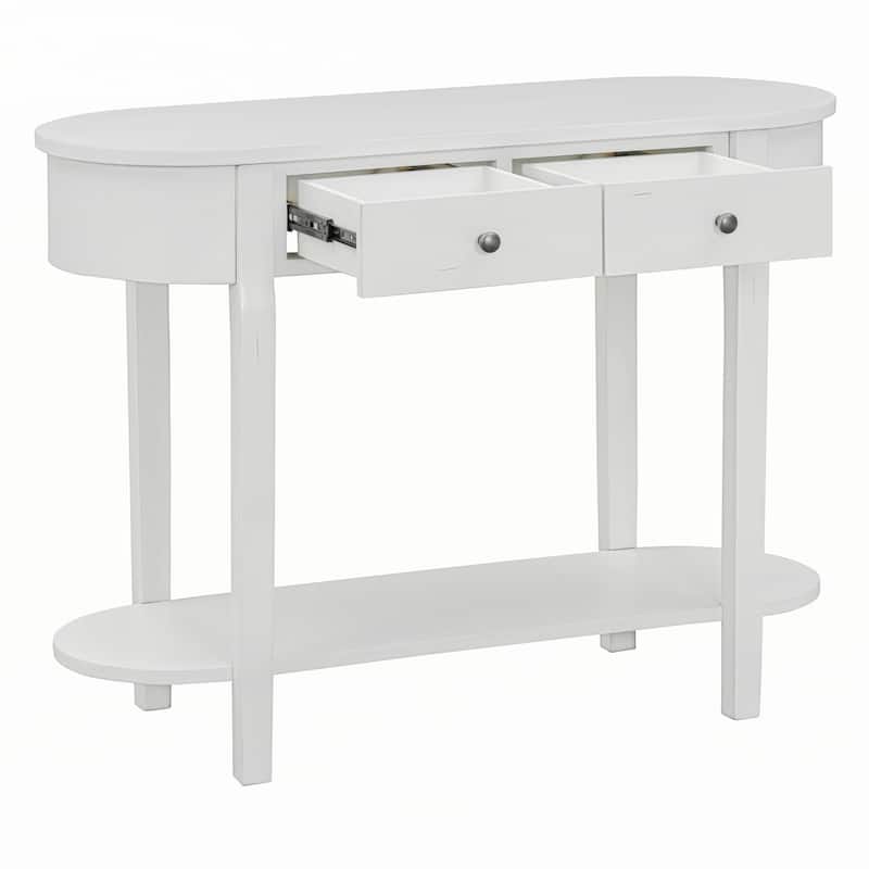 Retro Console Table with Curved Design,Antique White