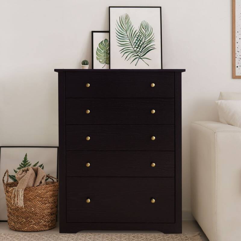 VEIKOUS 5-Drawer Chest of Drawers Bedroom Dresser with Large Drawer - Black