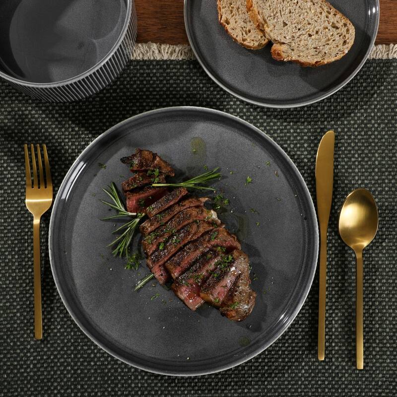 Gibson Elite Solana Coast 12 Piece Stoneware Reactive Glaze (Service for 4) Plates and Bowls Modern Shape Dinnerware Set