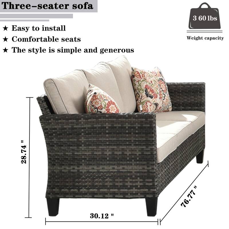 OVIOS 7-piece Wicker Sectional Sofa Swivel Rocking Chair Set With Fire Pit