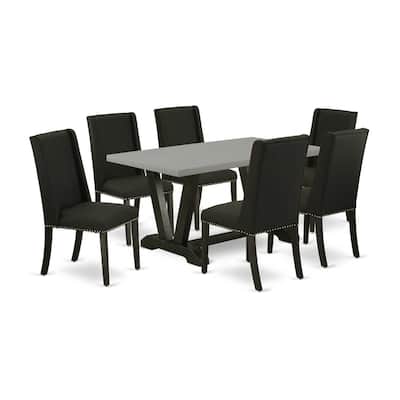 HomeStock 7-Pc Natural Oak Finish Solid Wood Top Dining Table with 6 Parson Chairs