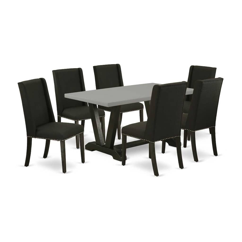 HomeStock 7-Pc Natural Oak Finish Solid Wood Top Dining Table with 6 Parson Chairs