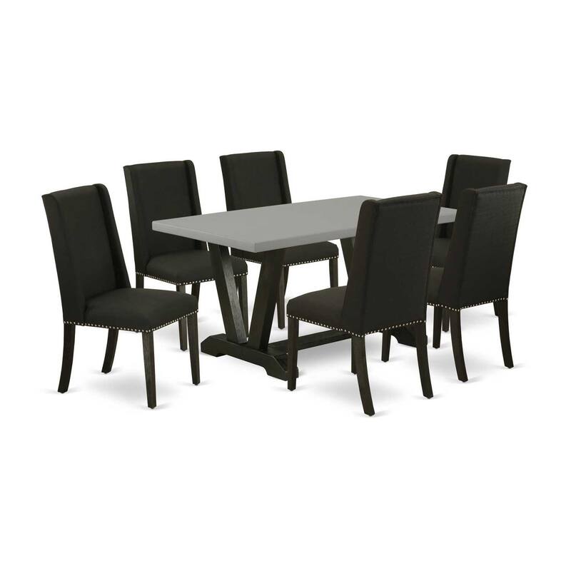 HomeStock 7-Pc Natural Oak Finish Solid Wood Top Dining Table with 6 Parson Chairs