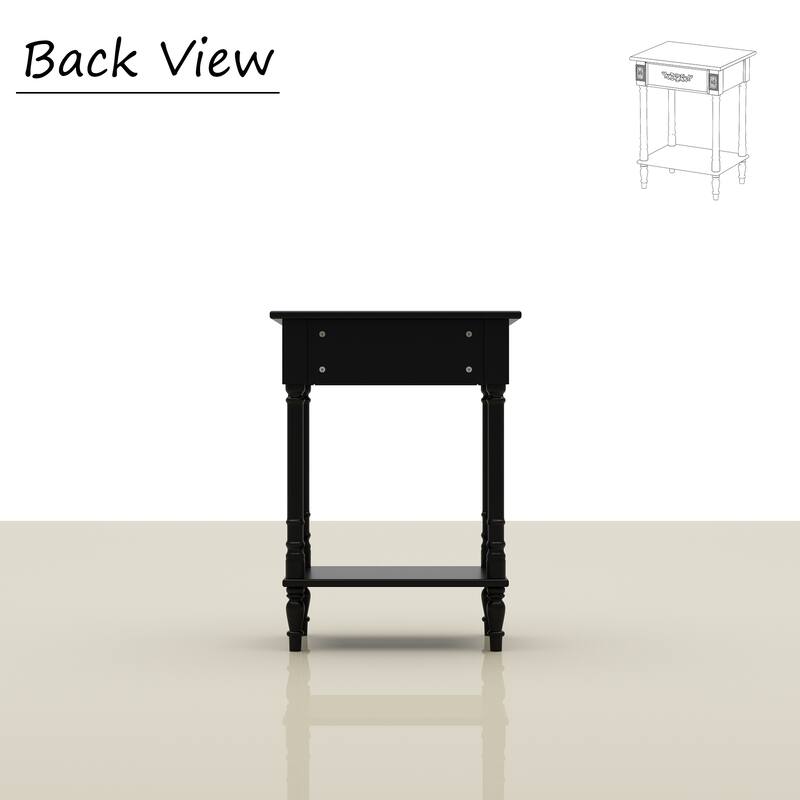 Vintage End Table with Drawer and Shelf, French Style Nightstand with Solid Wood Legs, White Accent Table