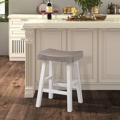 Furniture of America Barne Farmhouse Solid Wood Hefty Saddle Seat Bar Stools (Set of 2)