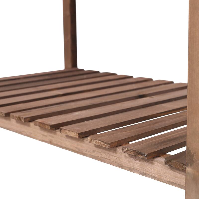 Country Rustic Style Garden Bed with Foldable Side Table and Storage Shelf, for Herb Vegetables Flowers Outdoor Gardening