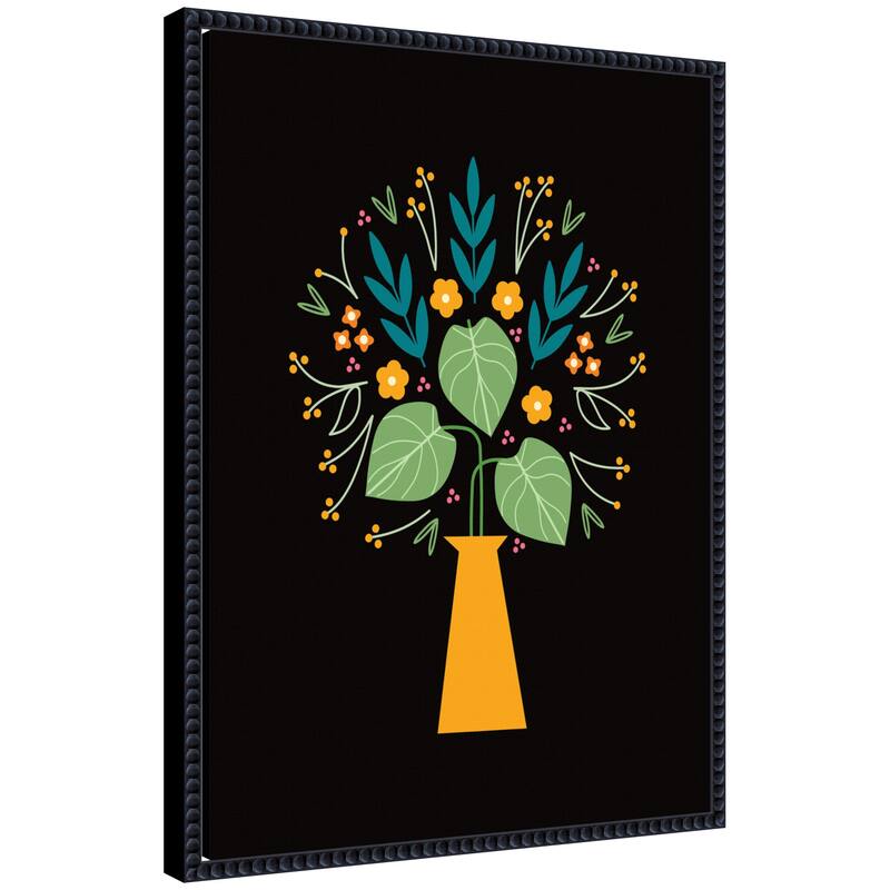 Kate and Laurel Sylvie Floral Yellow Vase Framed Canvas by Amber Leaders - 18x24 - Black