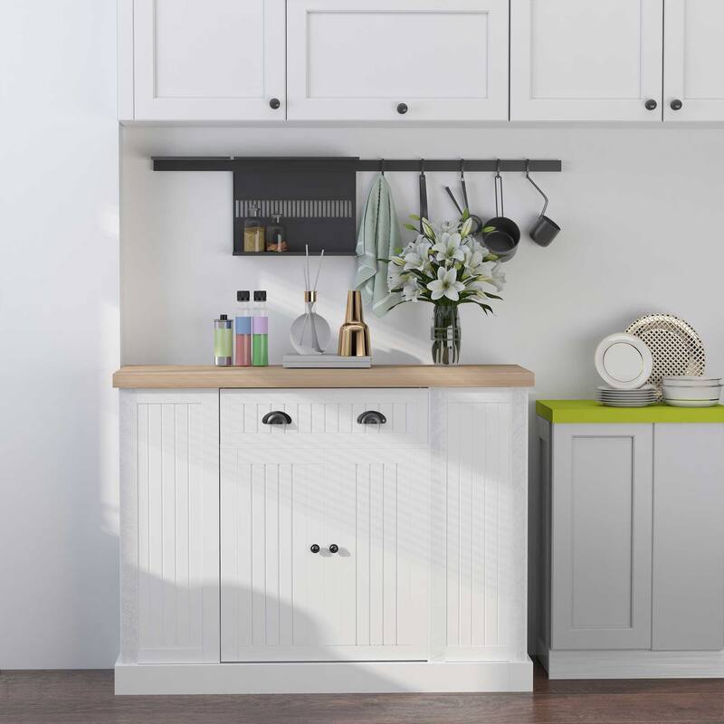 HOMCOM Fluted-Style Wooden Kitchen Island, Storage Cabinet with Drawer, Open Shelving, and Interior Shelving for Dining Room