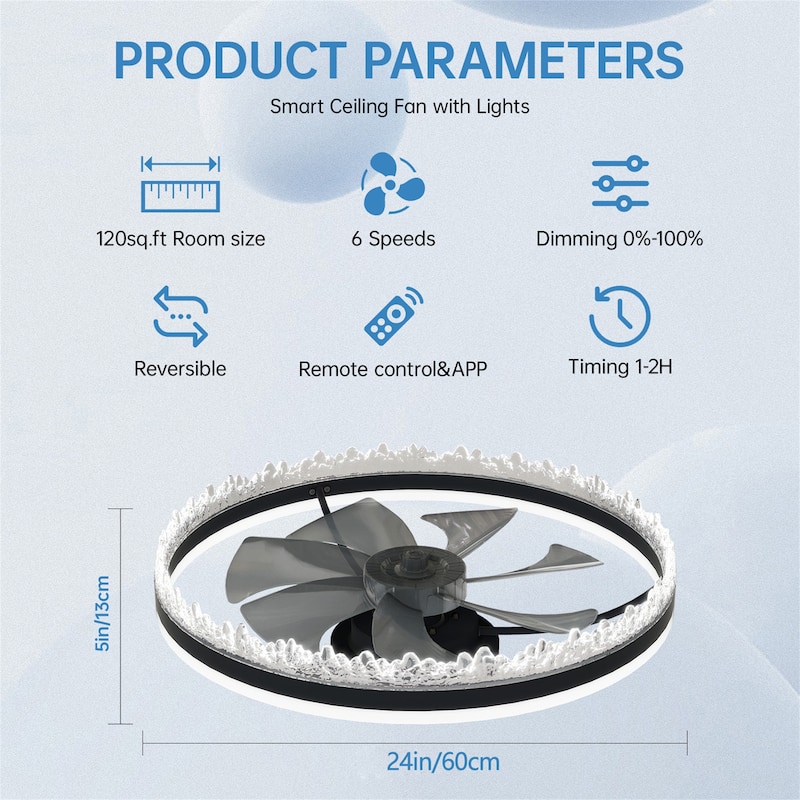 24" Modern LED Ceiling Fan with Light