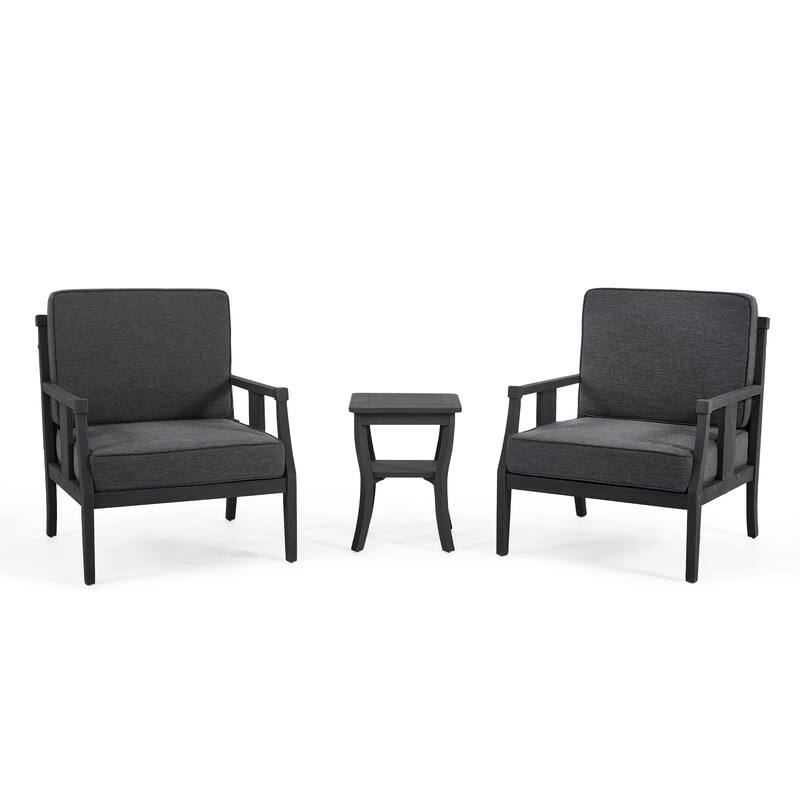 Wood Patio Bistro Set with Water-Resistant Cushions(Set of 3)