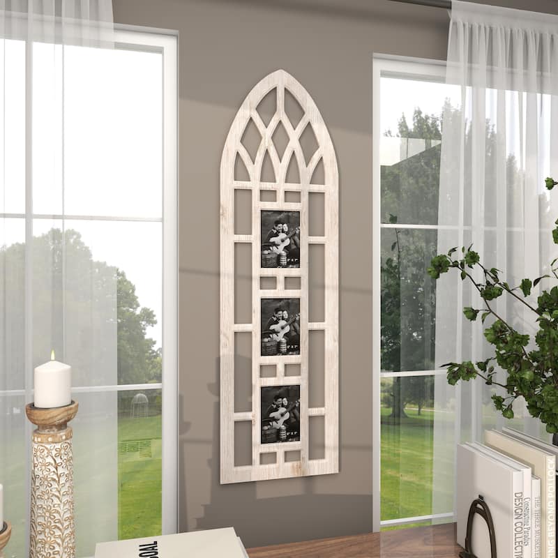 Wooden Slim Arched Window Inspired 3 Slot Wall Photo Frame - Light Brown - Roche River Decor