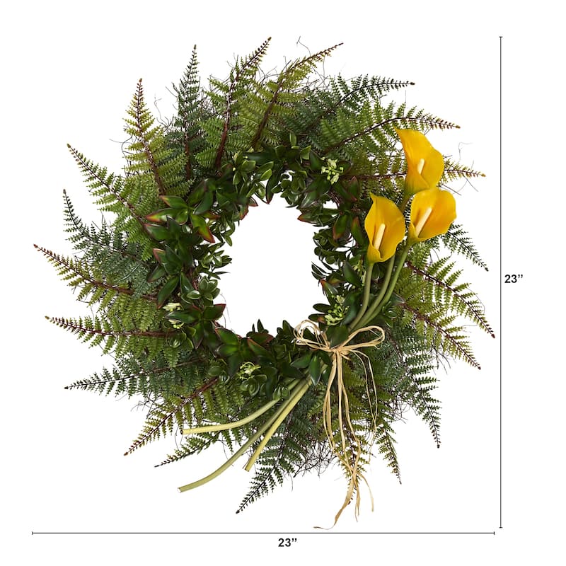 23" Assorted Fern and Calla Lily Artificial Wreath