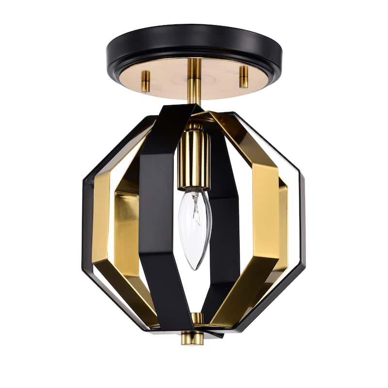 Felicia Semi Flush Mount Ceiling Light Matte Black and Gold Polished Finish 1-Light - N/A