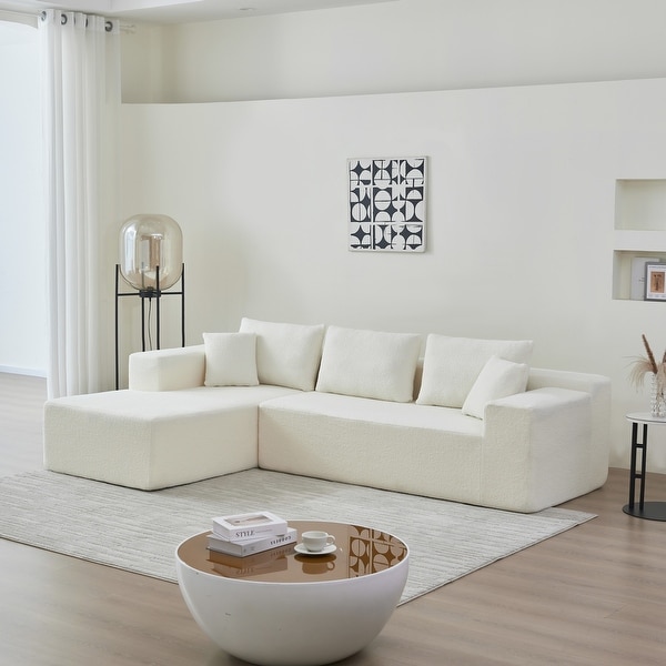 White Sherpa Fabric Sectional Sofa with Chaise Lounge Deep Cloud Sofa On Sale Bed Bath Beyond 40295852