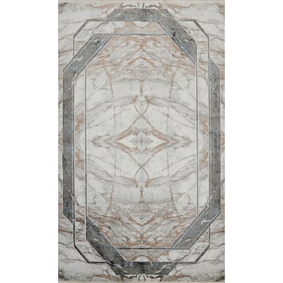 Machine Made Oriental Polyester Carpet Modern Geometric Multi-Colored Modern Area Rug - 7' 5'' X 5' 2''
