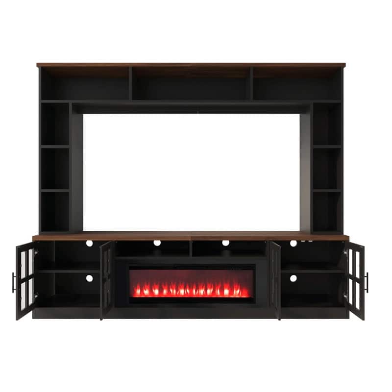 95.5" Wide Wall Unit Entertainment Center with Electric Fireplace and Bookshelves for TVs up to 80"