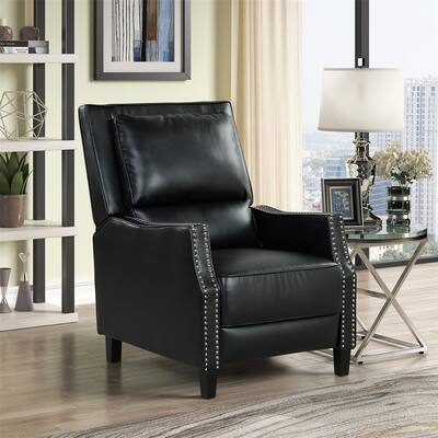 Push-back recliner, leather recliner rocker with brass nail armrests, adjustable footstool and backrest armchairs