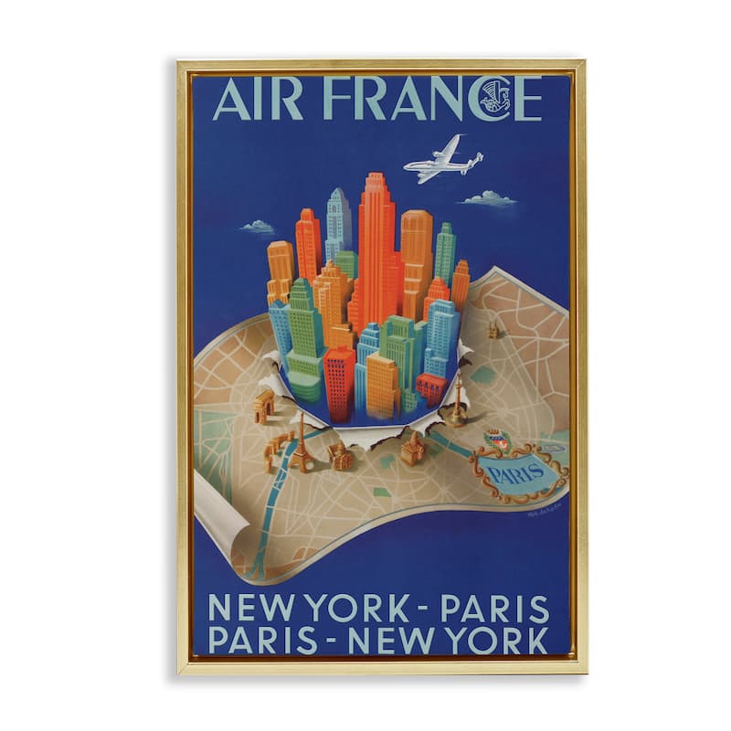 Stupell Air France Vintage Travel Framed Floater Canvas Wall Art Design By Marcus Jules - 17 x 25 - Gold