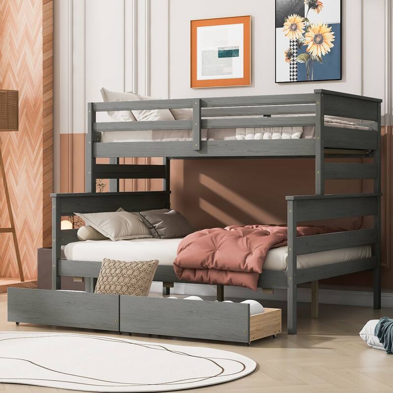 Twin over Full Bunk Bed with 2 Drawers or Trundle
