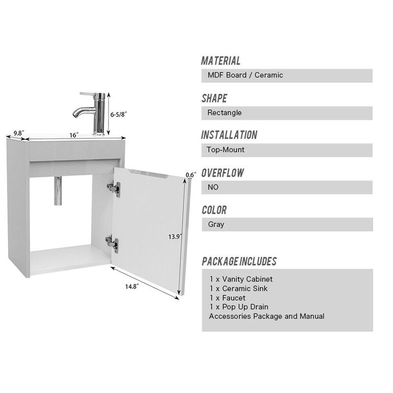 Eclife 16" Bathroom Vanity Resin Sink Set Chrome Faucet & Pop Up U Shape Drain Small Combo