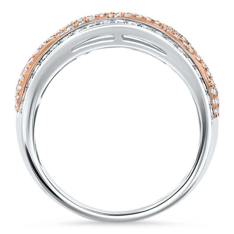 White & Rose Gold Filigree Diamond Wedding Ring Size 7