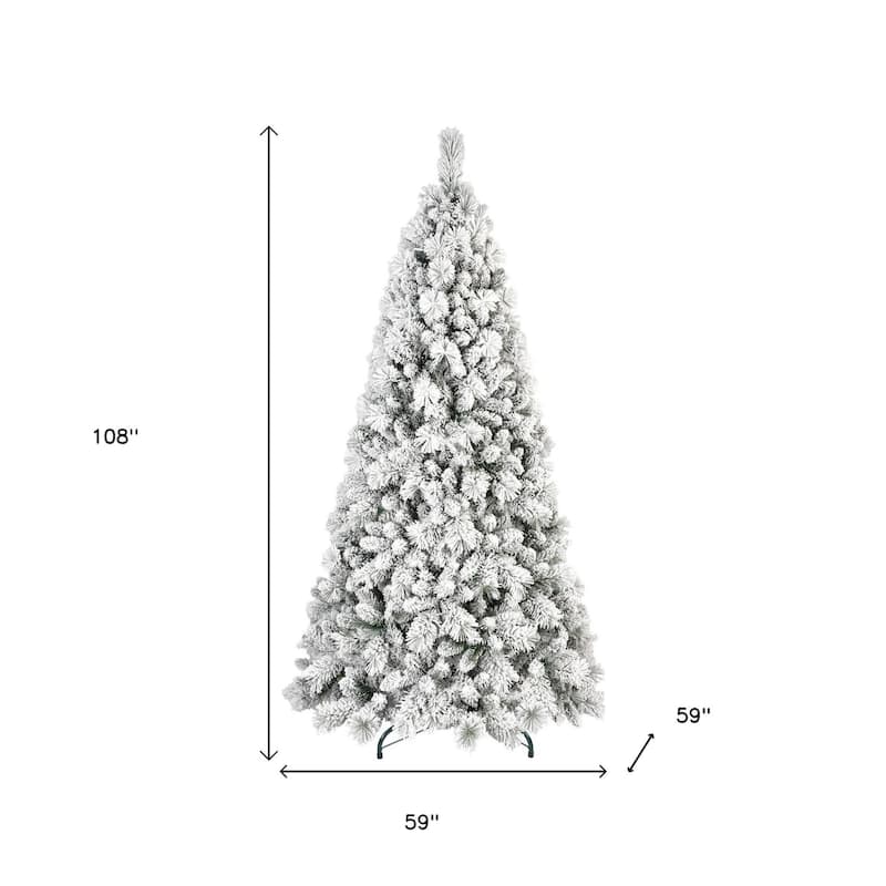 HomeRoots 9' Green And White Slender Flocked Pine Christmas Tree