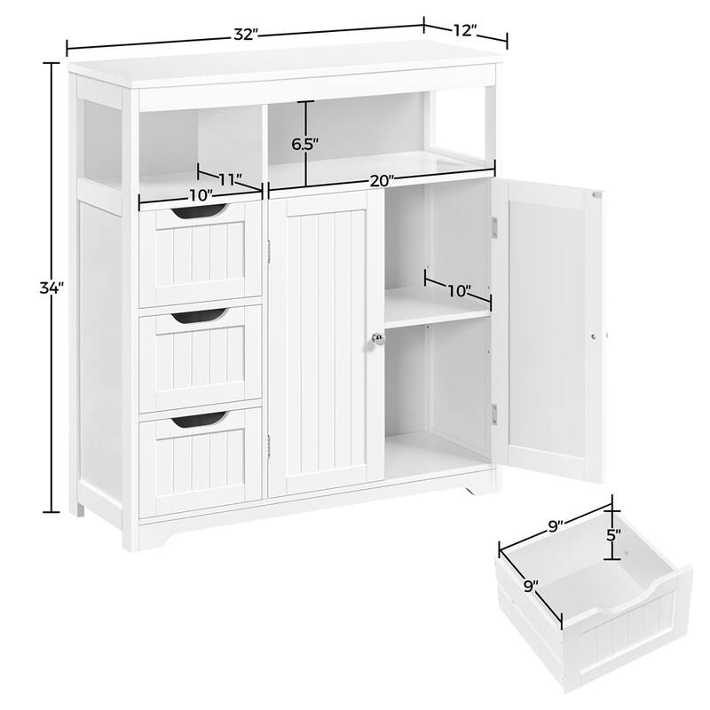 Yaheetech Freestanding Bathroom Floor Cabinet Storage Cabinet, White ...