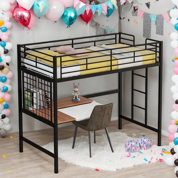 slide 2 of 18, Twin Loft Bed With Desk and Metal Grid for Home Black