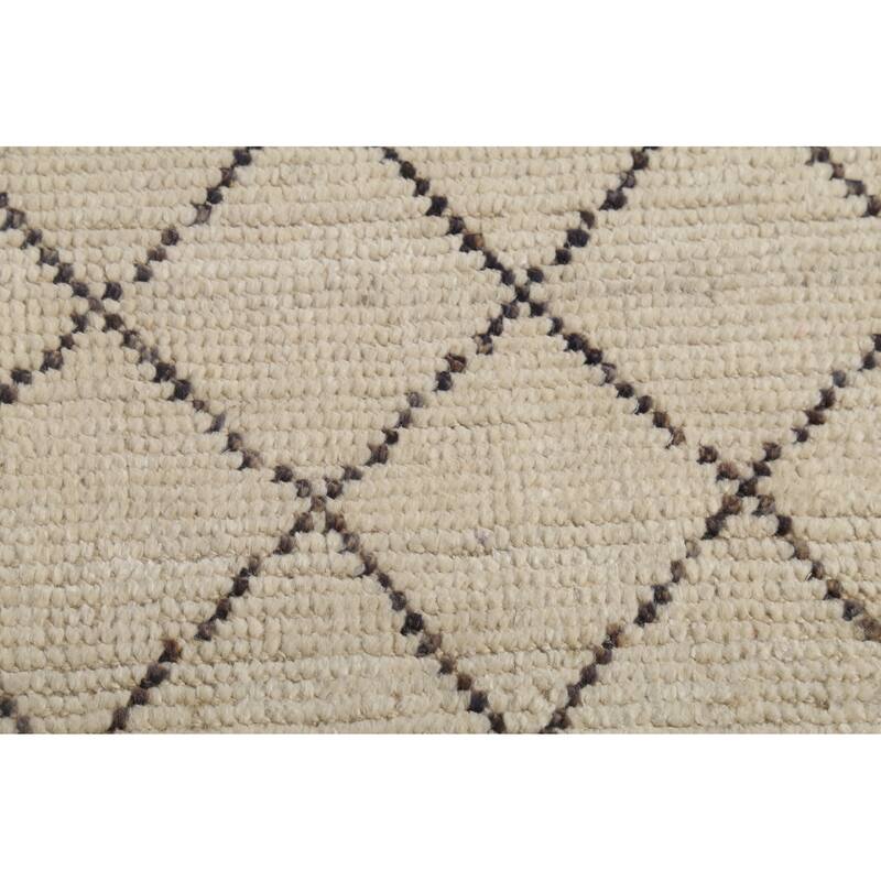 Ivory Trellis Moroccan Rug Hand-Knotted Striped Wool Carpet - 8'1"x 10'4"