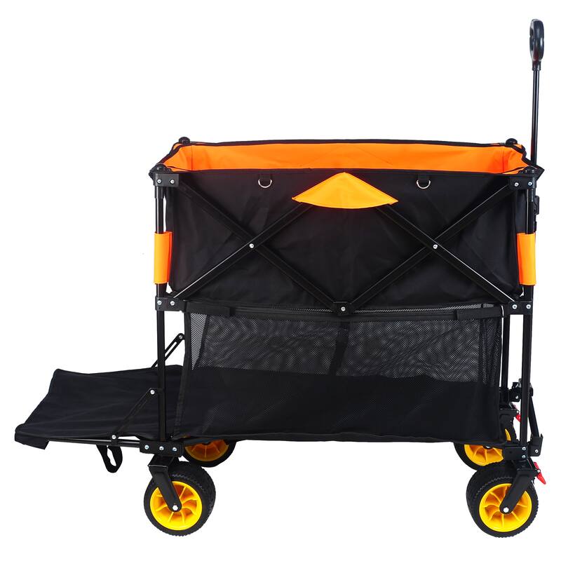 Big large capacity Folding cart Extra Long Extender Wagon Cart Folding Wagon Garden Shopping Beach Cart (black +orange)