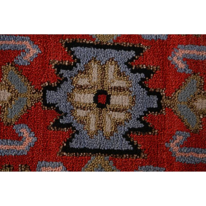 Hand Knotted Oriental 100% Wool Carpet Traditional Geometric Navy Blue & Blues Heriz (serapi) Runner Rug - 7' 6'' X 2' 7''