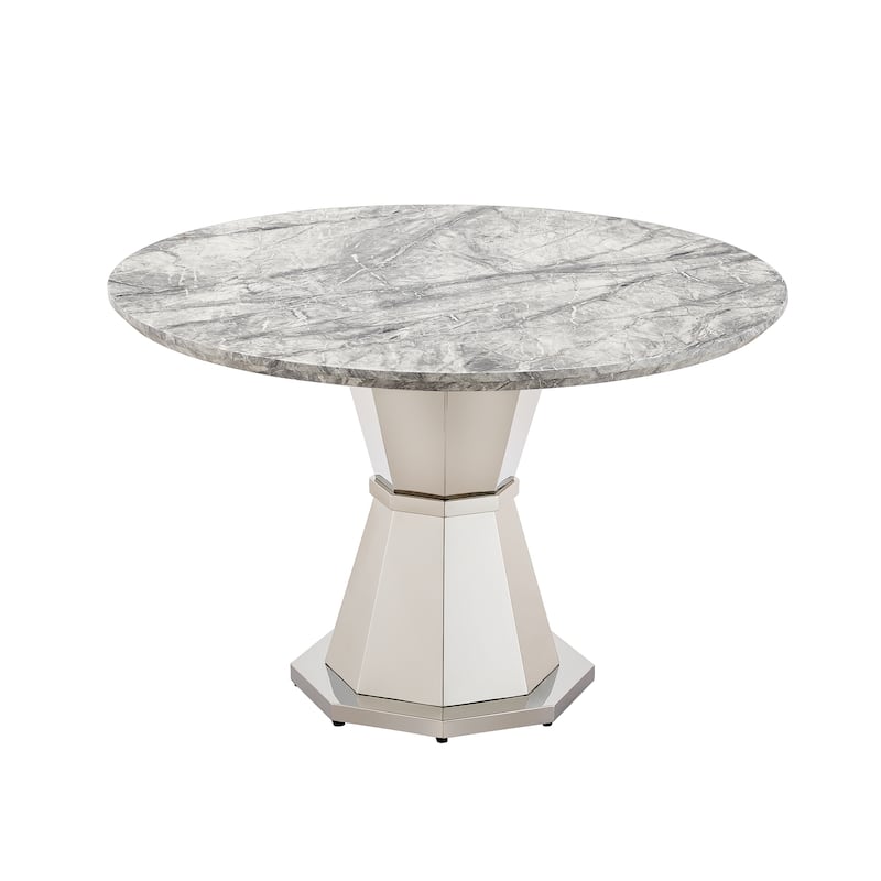 GDFStudio - Jane Series 47" Round Marble Dining Table and Stainless Steel Base for Dining Room, Kitchen