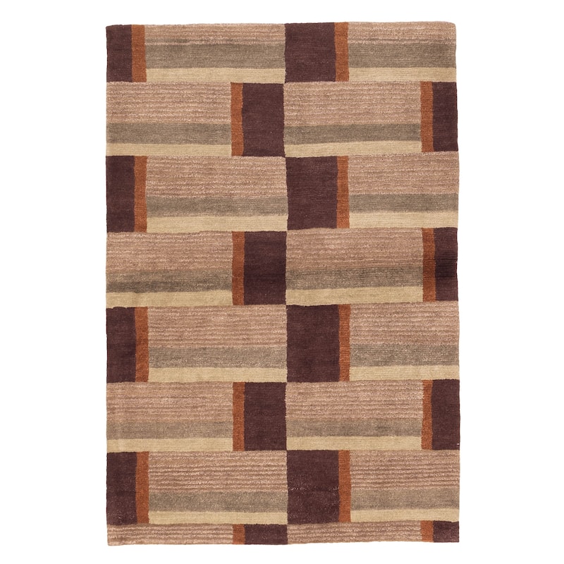 ECARPETGALLERY Hand-knotted Opulence Brown Wool Rug - 4'0 x 5'11