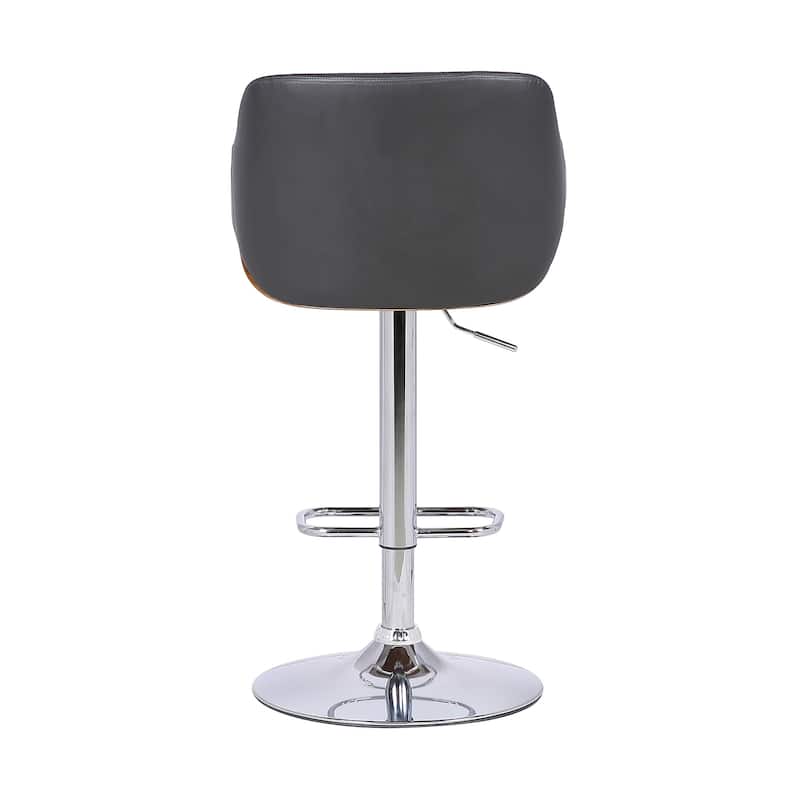 HomeRoots Gray and Silver Faux Leather and Iron Low Back Adjustable Height Swivel Bar Chair