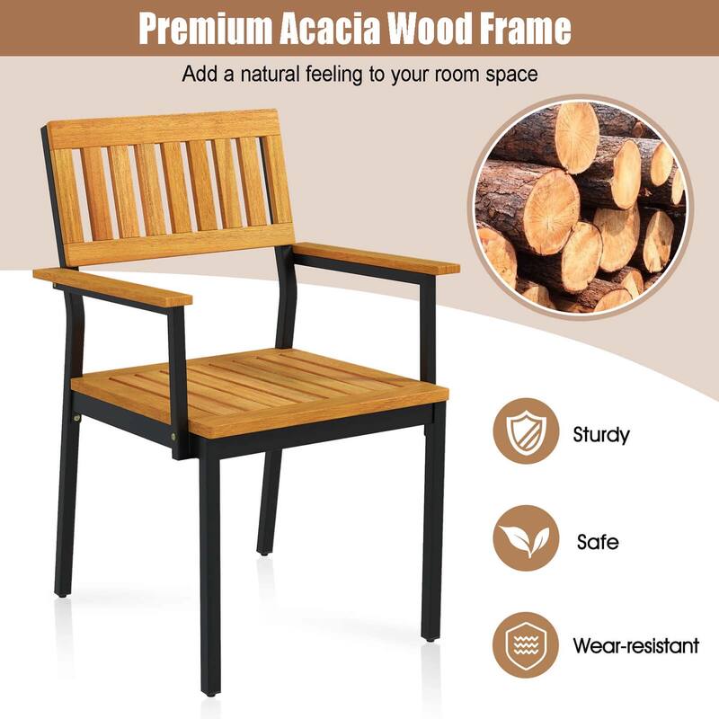 Costway Dining Chair Set of 2/4 with Acacia Wood Backrest Slanted Seat