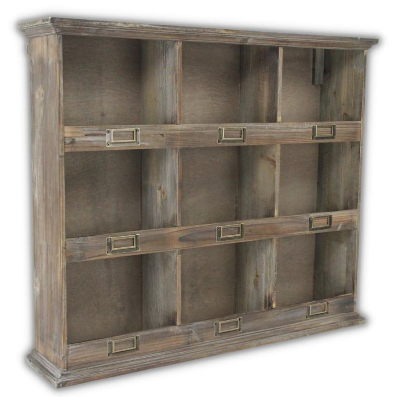 HomeRoots Rustic Nine Slot Wooden Open Wall Cabinet