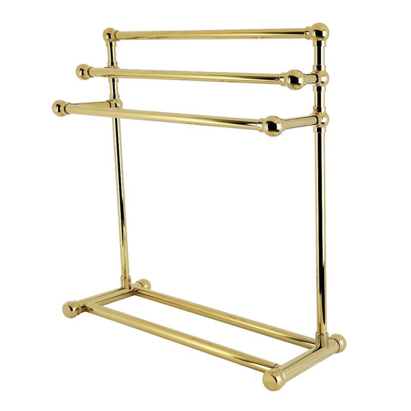 Kingston Brass Maximilien 28" Freestanding Pedestal 3-Tier Towel Rack - Polished Brass