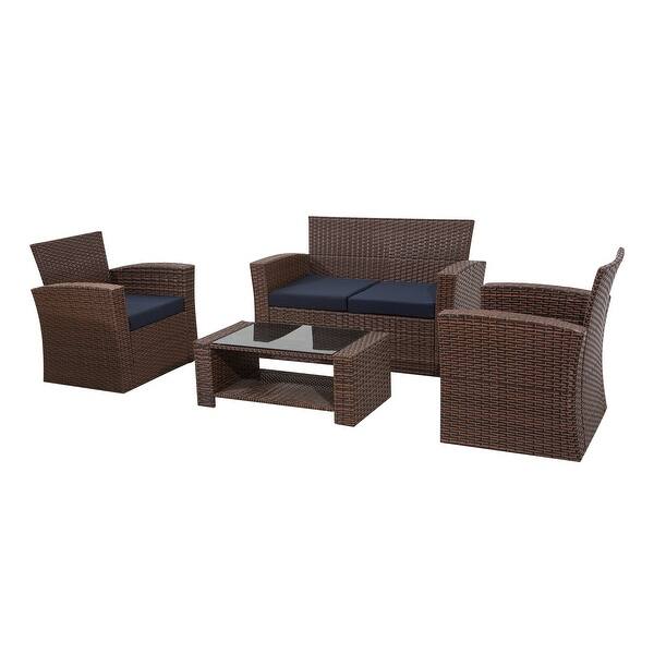 Shop Delano 4 Piece Outdoor Wicker Conversation Patio Set With Cushions On Sale Overstock 20785127