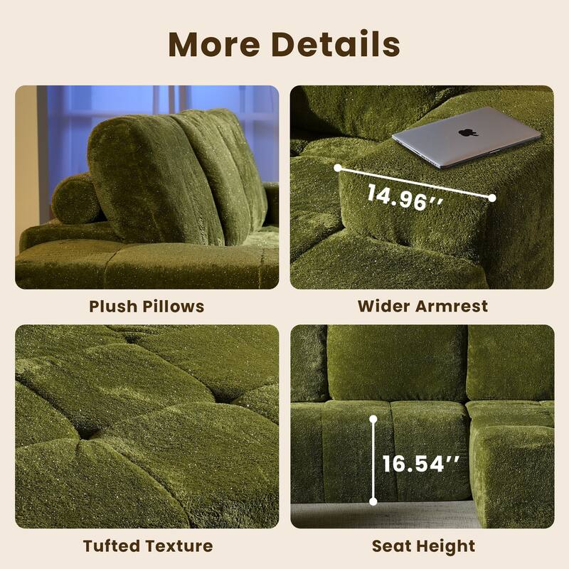 HOOOWOOO Modern Sparkly Velvet Fabric Chaise Sofa Couch