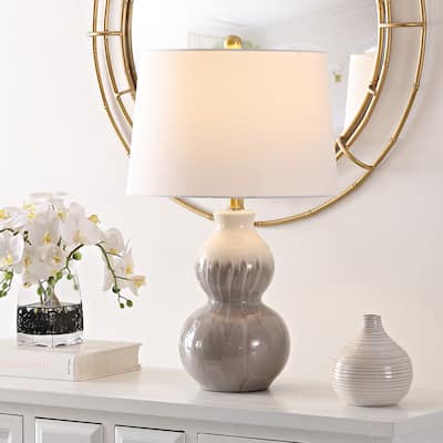 SAFAVIEH Lighting Kenzo Ivory/Moss Green Ceramic LED Table Lamp - 15" W x 15" L x 24.5" H