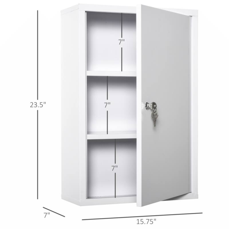 Steel Wall Mount Medicine Cabinet 3 Tier Emergency Box for Bathroom Kitchen, Lockable with 2 Keys, White